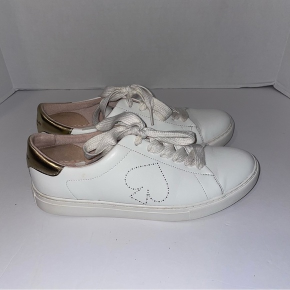kate spade Shoes - Kate Spade Angelise White‎ Gold Leather Silhouette Sneakers Tennis Shoes Sz 8.5B
